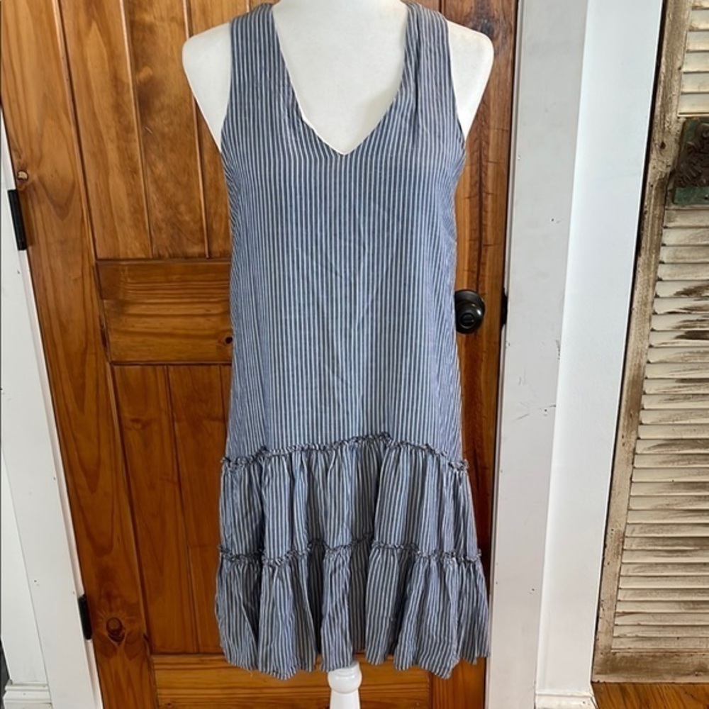 Karen Kane Nordstrom Blue White Striped Sleeveless Midi Dress Small Ruffle
